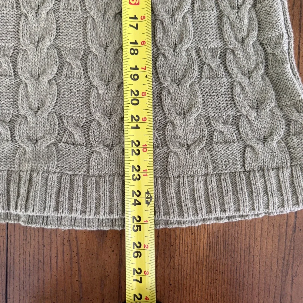 Talbots Petite Linen Cotton Blend Cable Knit Sweater Taupe Pullover Large Petite